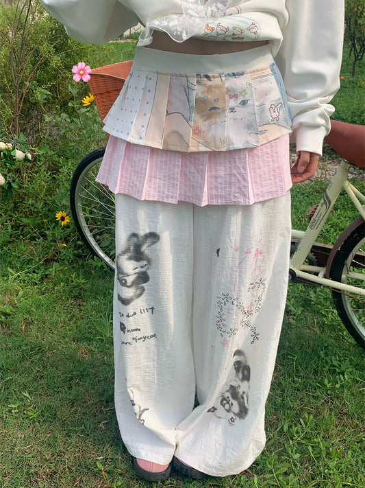Pink Cat Double-Layer Layering Skirt
