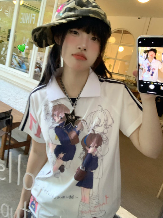 Manga Girl Oversized Sport Polo Tee