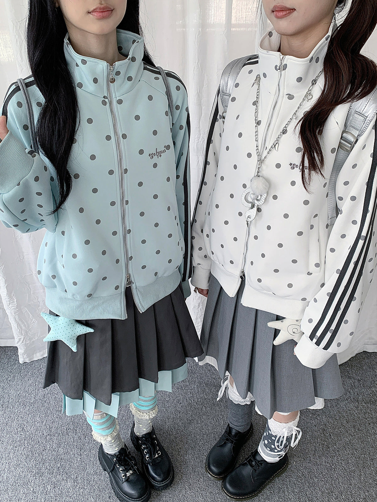 Polka Dot Stripe Zip-Up Track Jacket