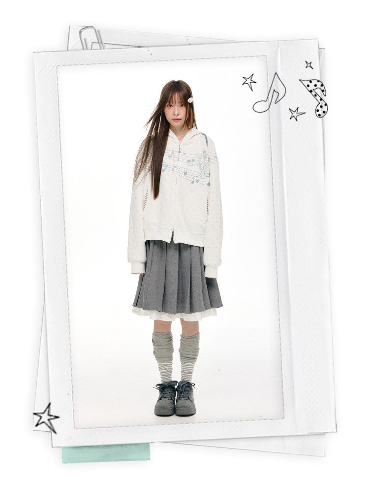 Gray Melody Polka Dot Graphic Zip Hoodie
