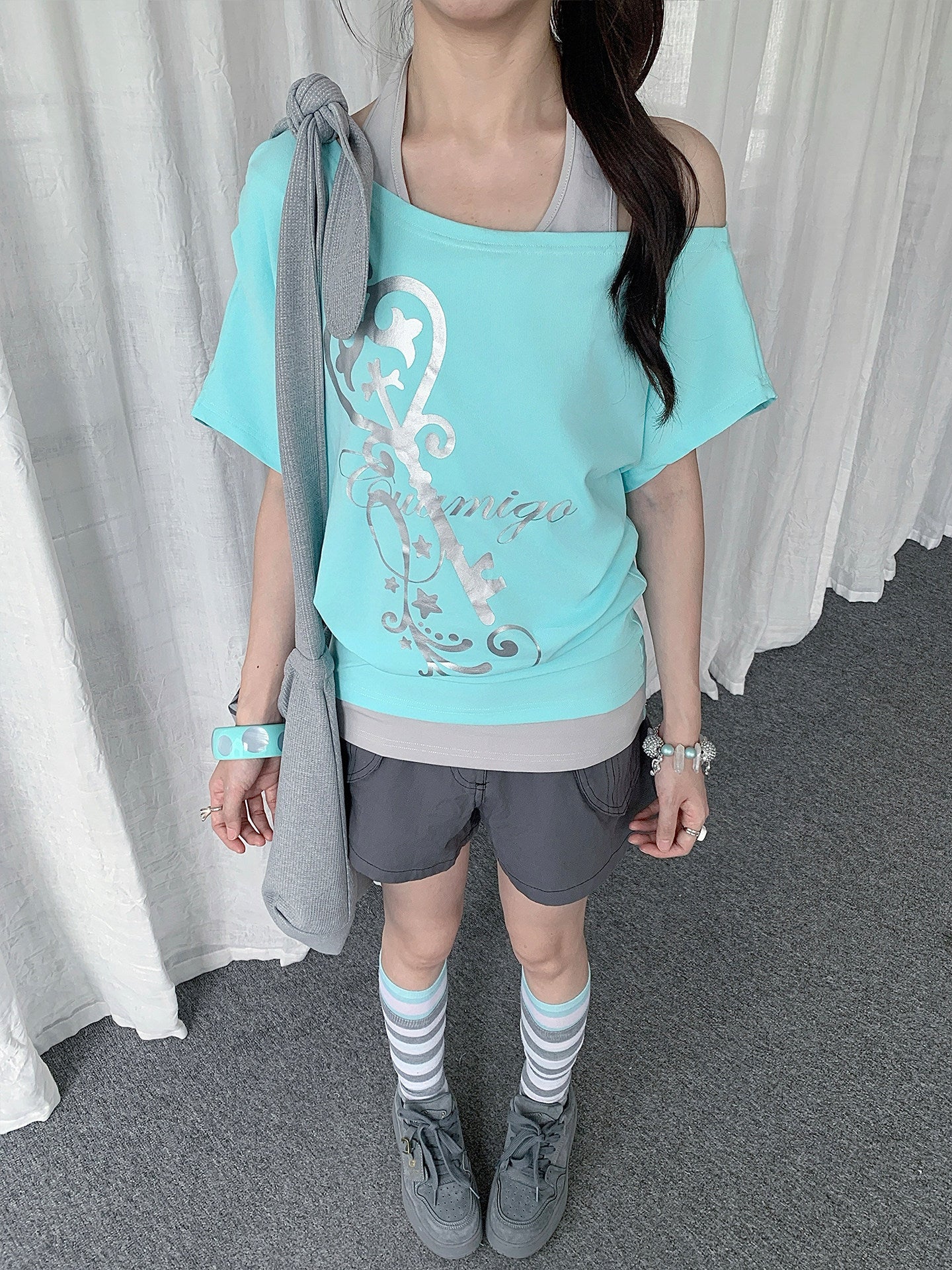 Off-Shoulder Layered Halter Tee