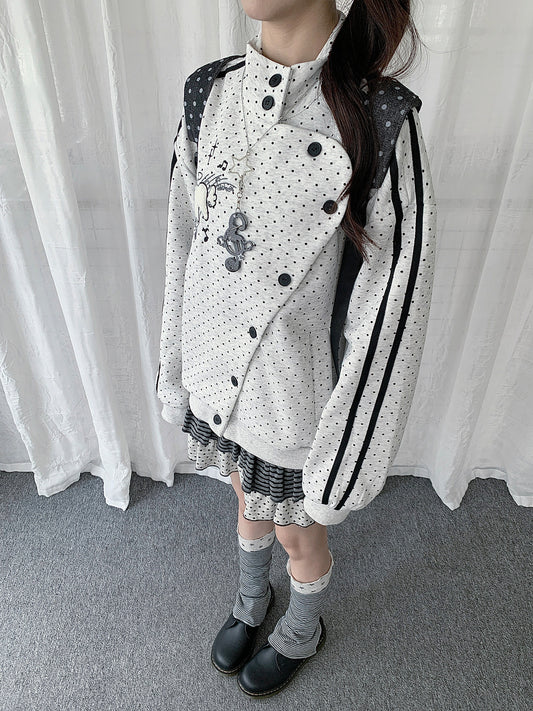 Polka Dot Asymmetric Button Track Jacket