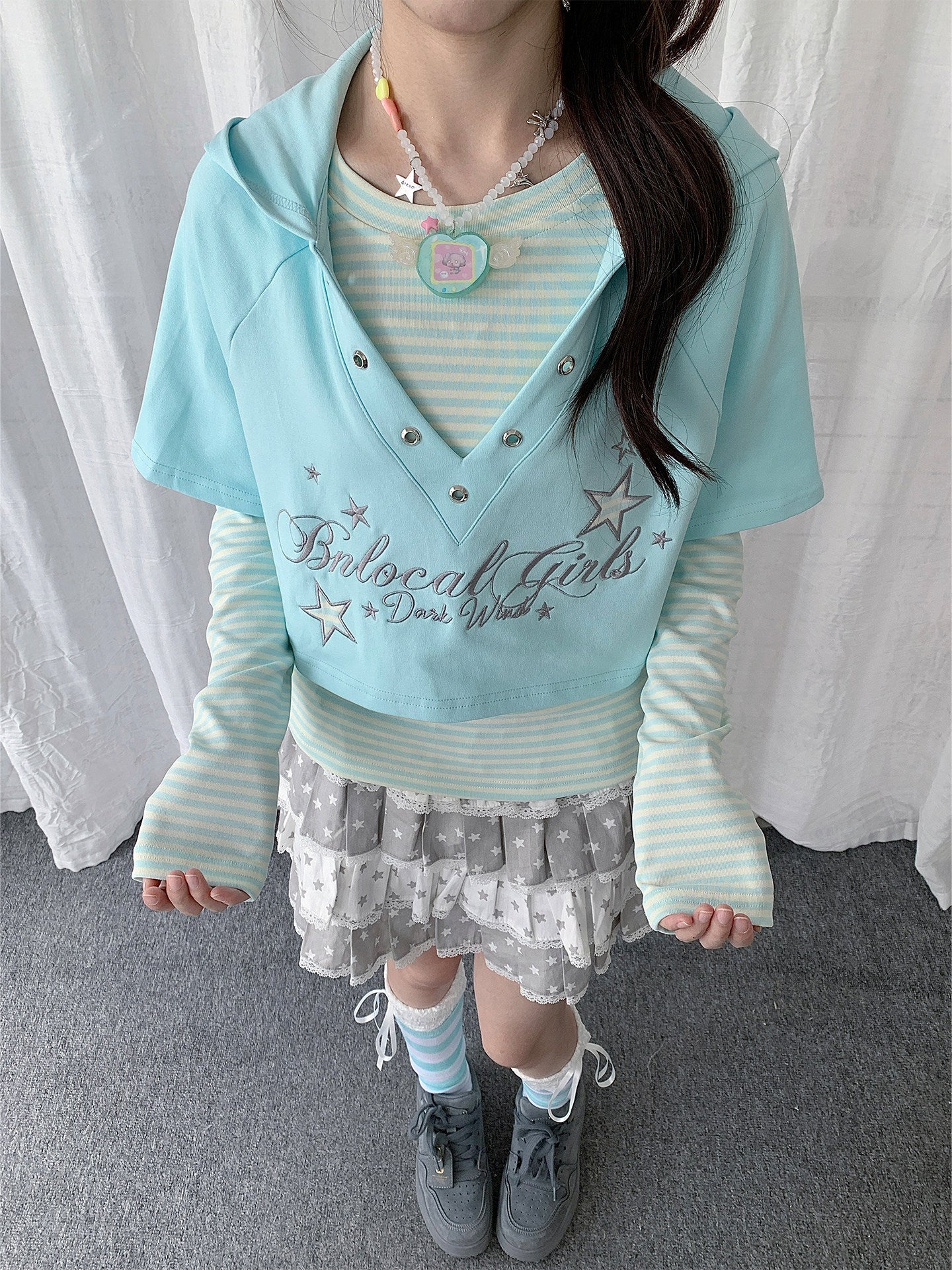 Star Whisper Layered Hoodie Two-Piece Top Set