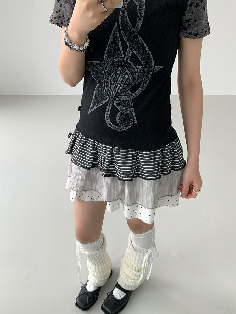 Trio Stripe Star Tiered Mini Skirt
