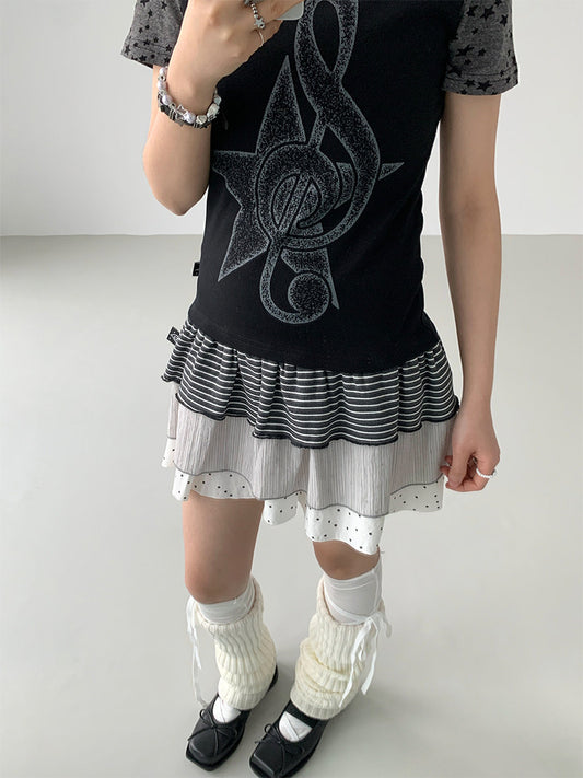 Trio Stripe Star Tiered Mini Skirt