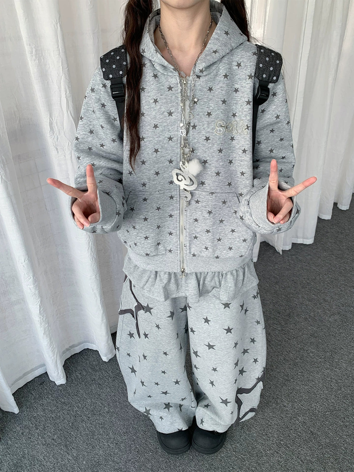 Allover Star Print Zip-Up Hoodie