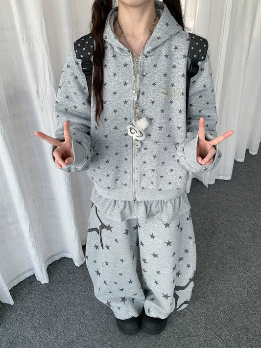 Allover Star Print Zip-Up Hoodie