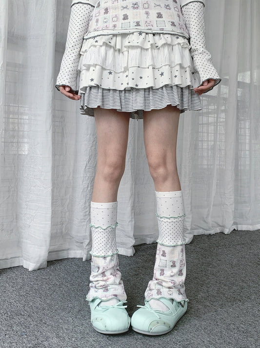 Teddy Bear Polka Dot Patchwork Leg Warmers