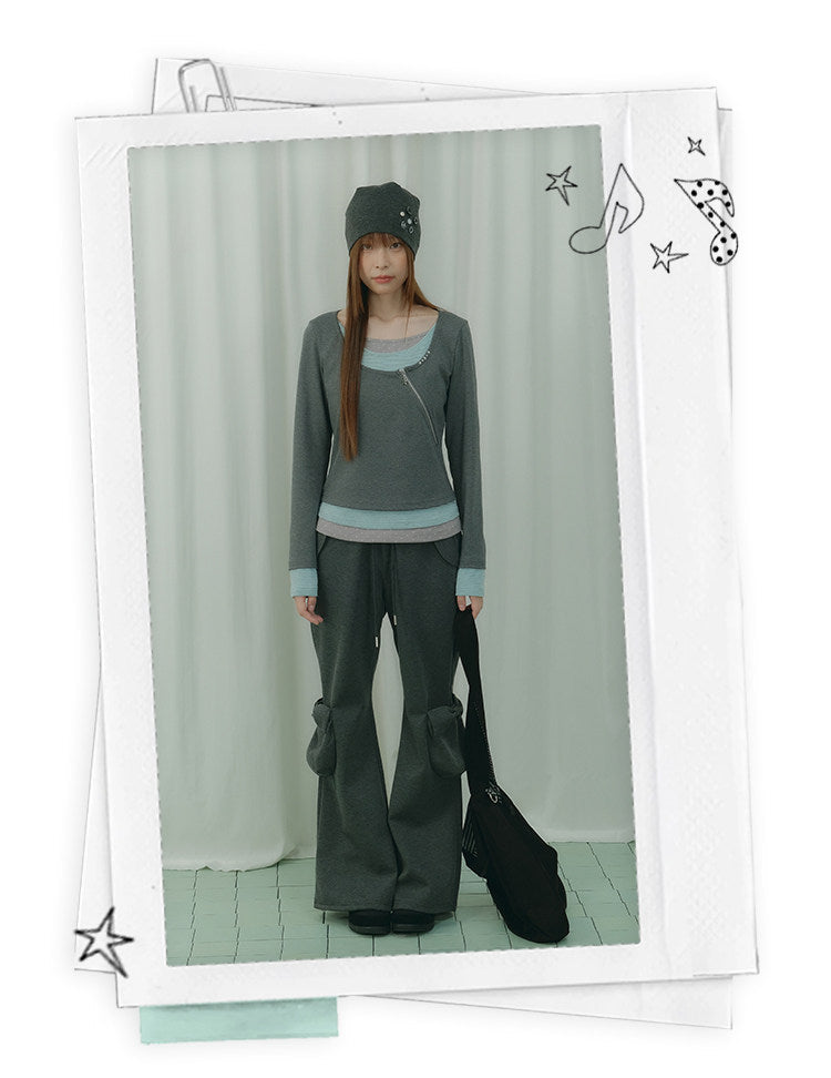 Bow-Pocket Flared Wide-Leg Pants