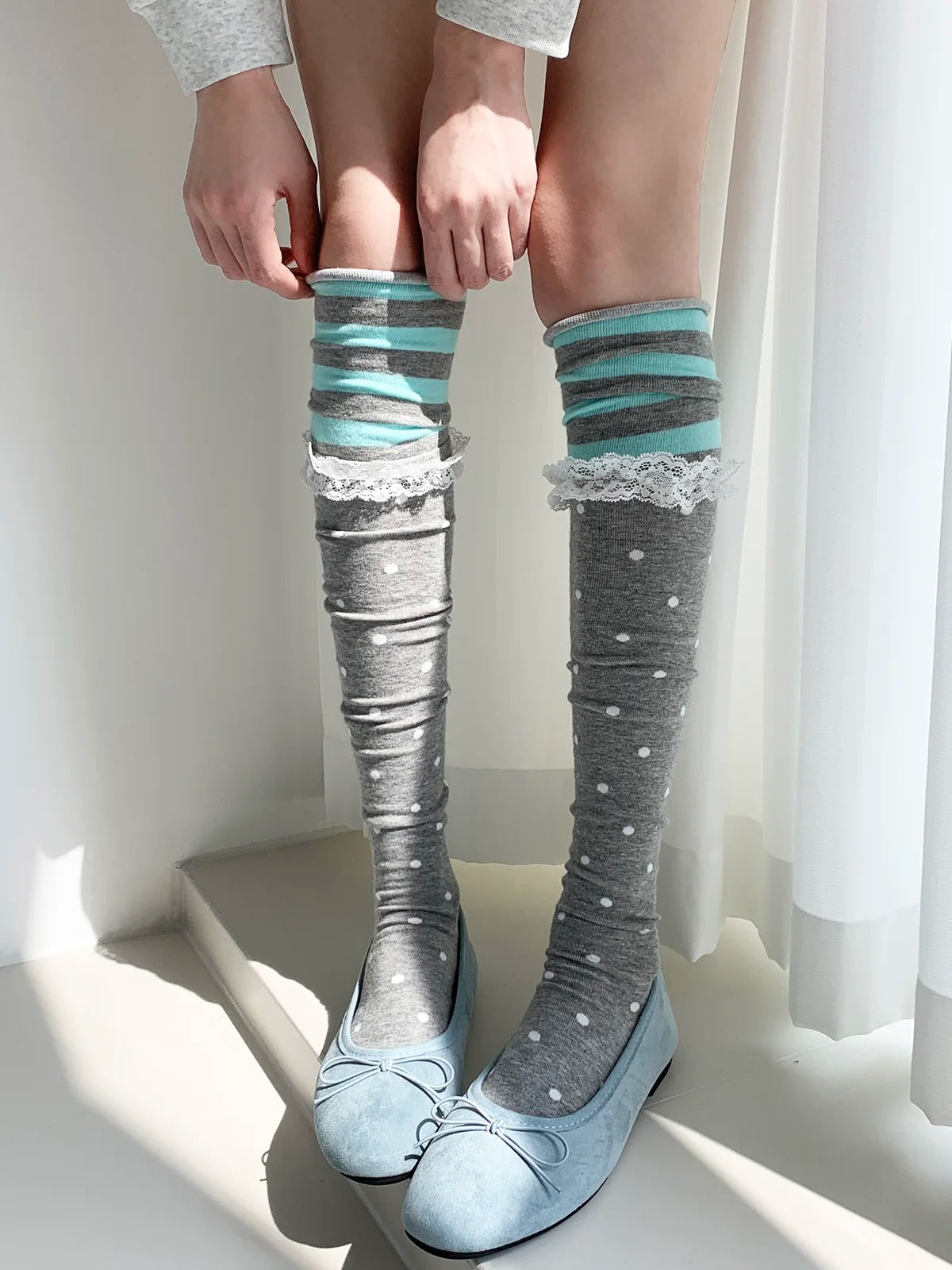 Lace Trim Patchwork Over-the-Knee Socks