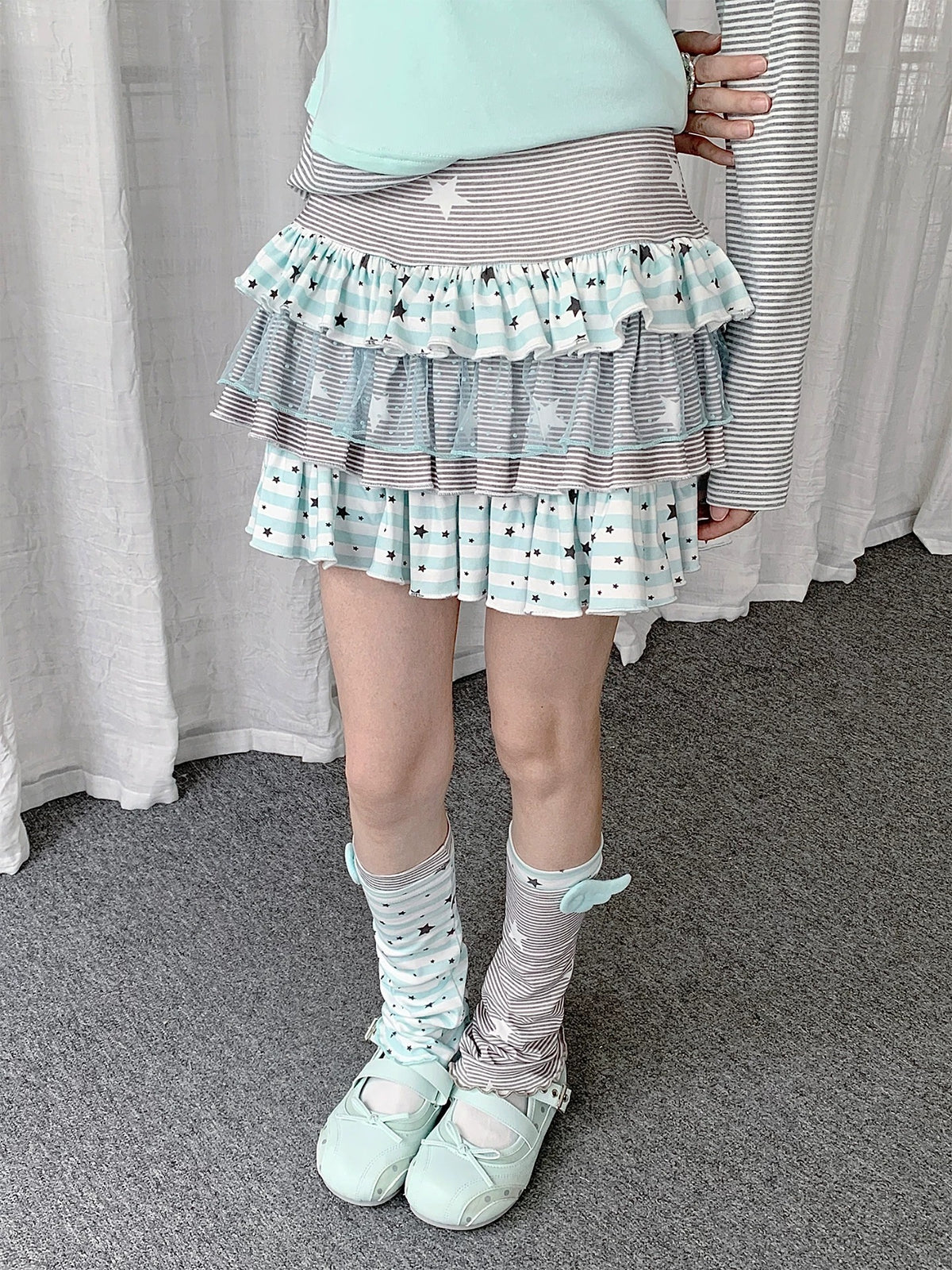 Star Stripe Tiered Ruffle Mini Skirt