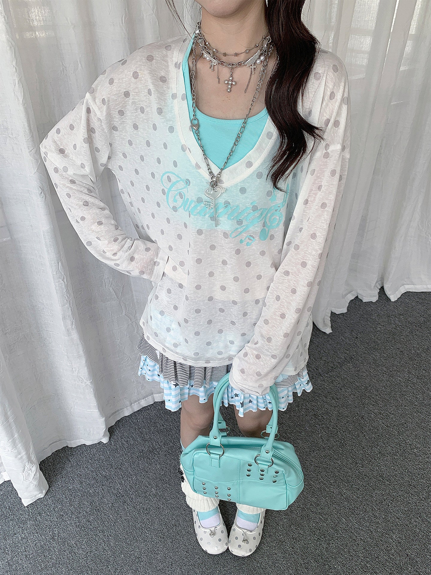 Star Veil Halter Two-Piece Long Sleeve Top Set