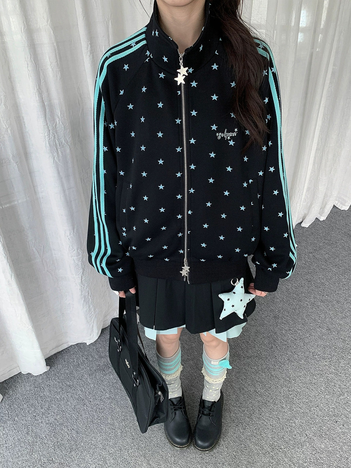 Star Print Double-Zip Track Jacket