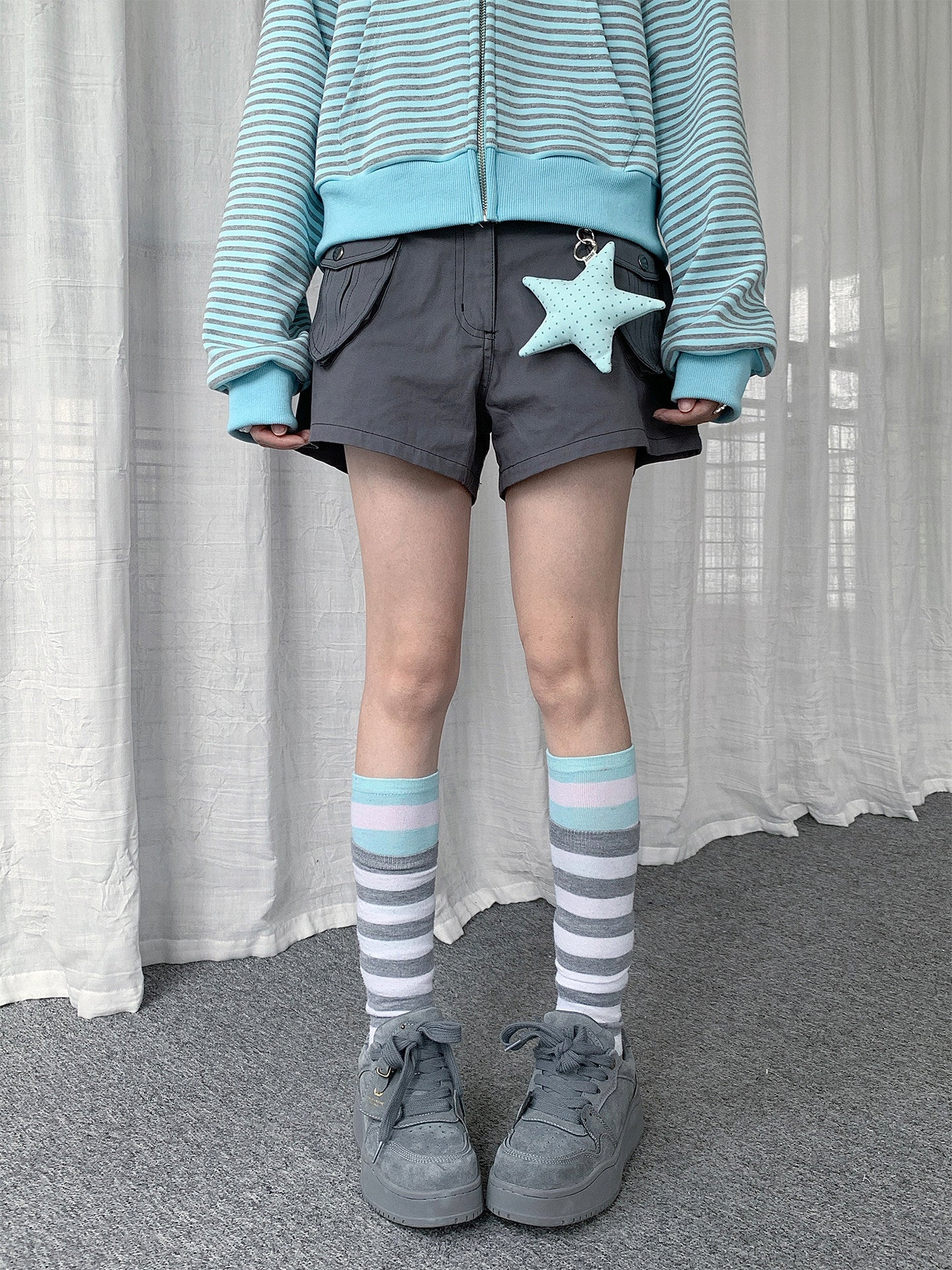 Contrast-Stitch Utility Pocket Shorts