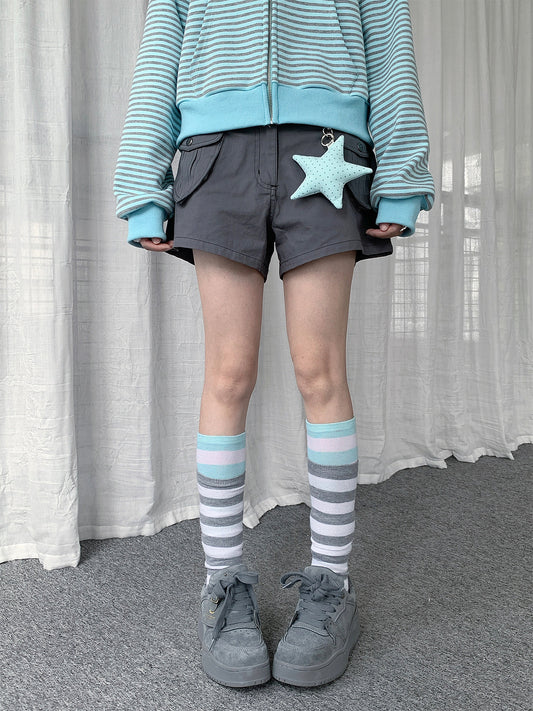 Contrast-Stitch Utility Pocket Shorts
