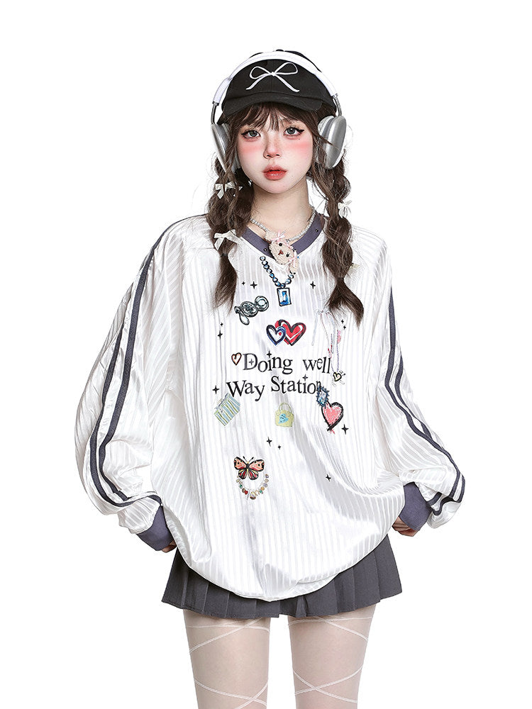 Doing Well Jersey Top — heart graphics, oversized fit