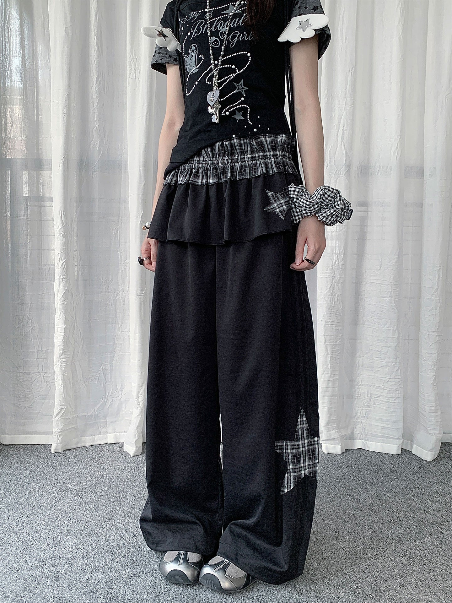 Star Patch Layered Overskirt Wide-Leg Pants Set