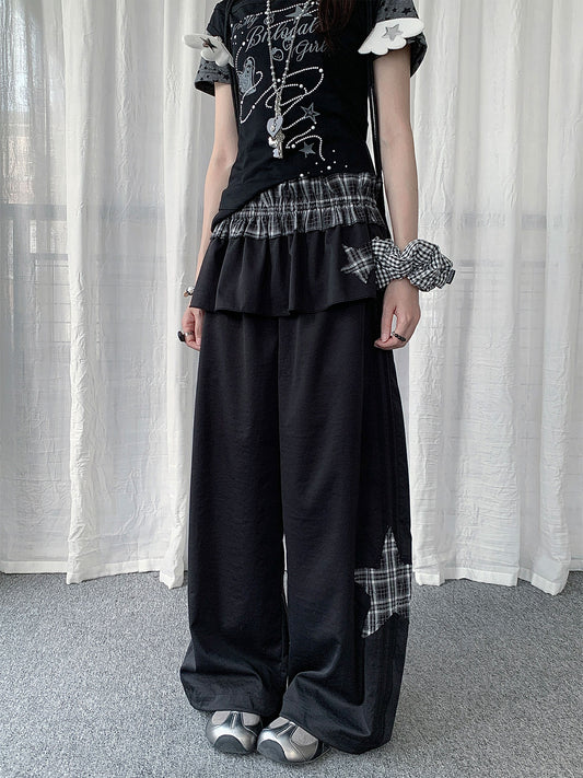 Star Patch Layered Overskirt Wide-Leg Pants Set