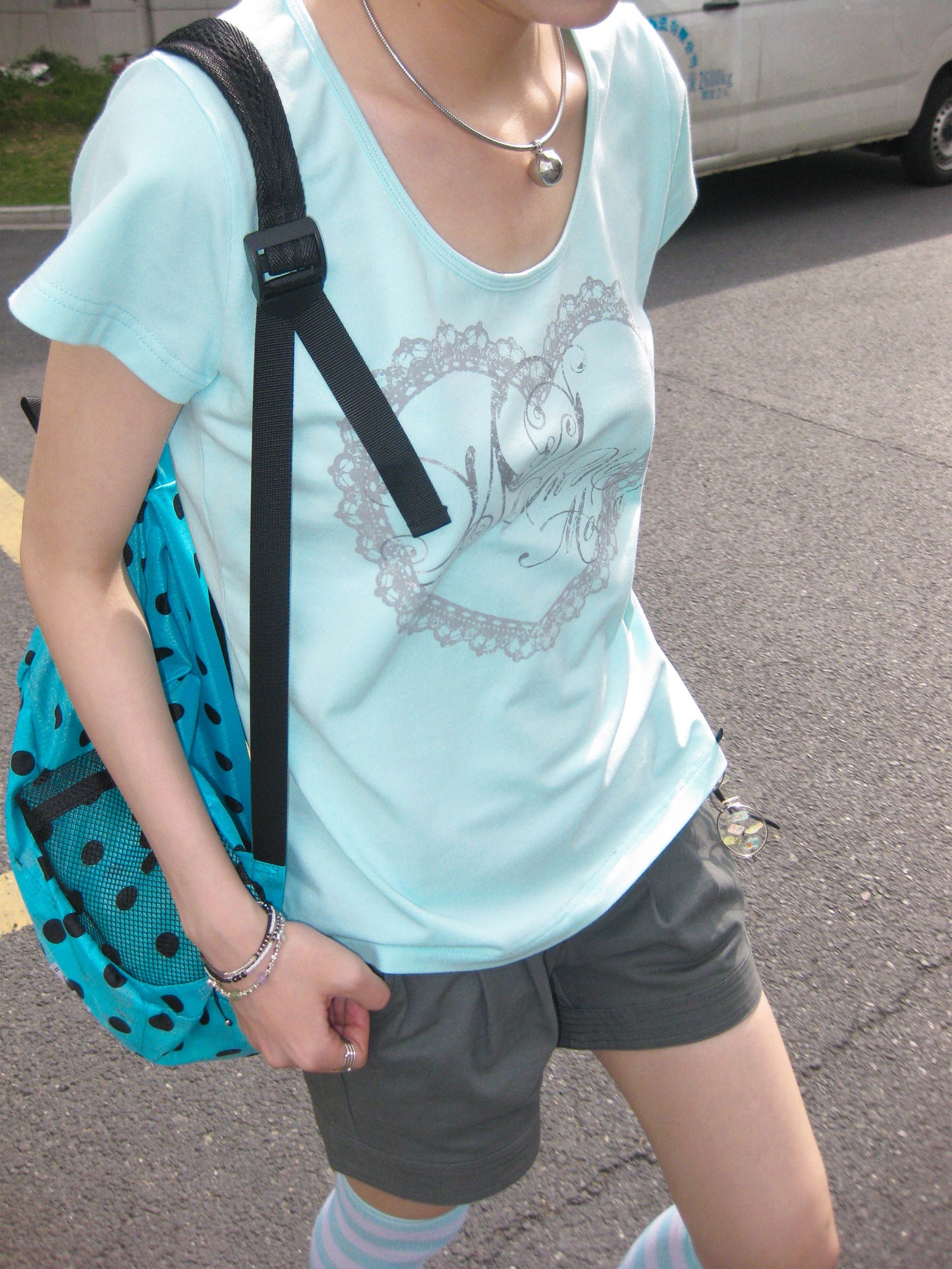 Silver Lace Heart Scoop-Neck Fitted Tee