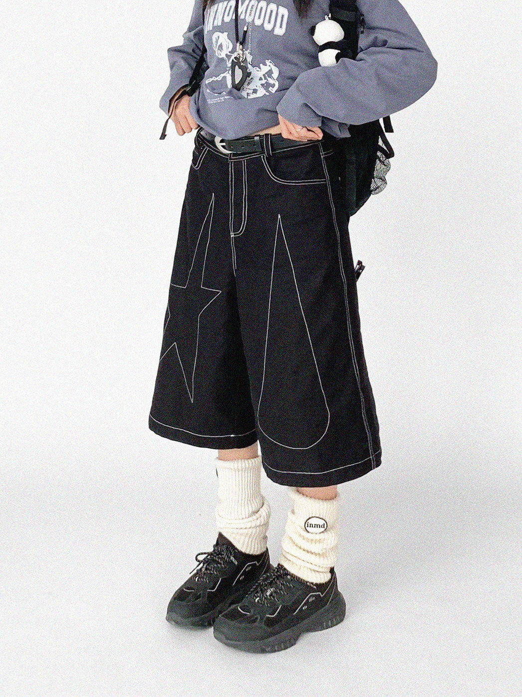 Falling Star Contrast-Stitch Wide-Leg Culottes