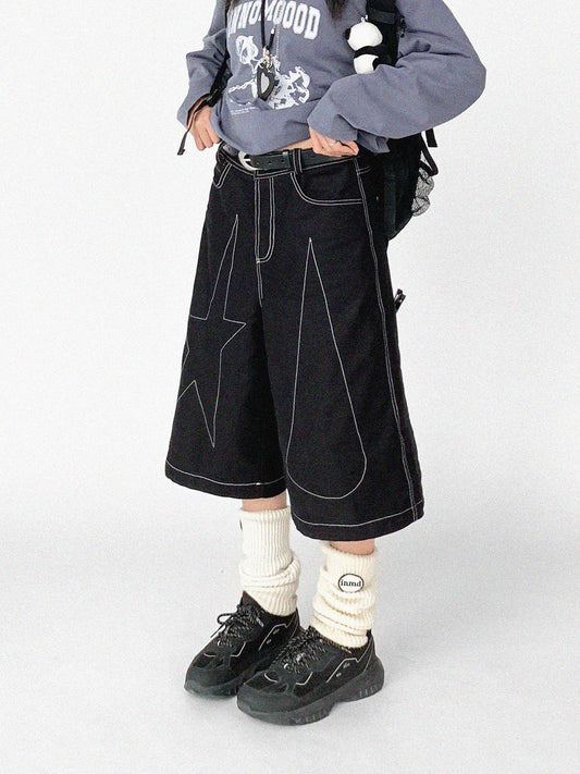 Falling Star Contrast-Stitch Wide-Leg Culottes