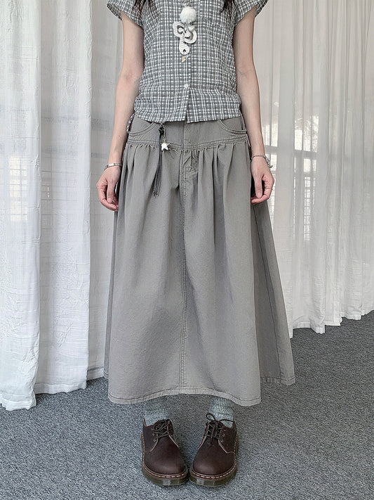 Star Charm Pleated Utility Midi Skirt