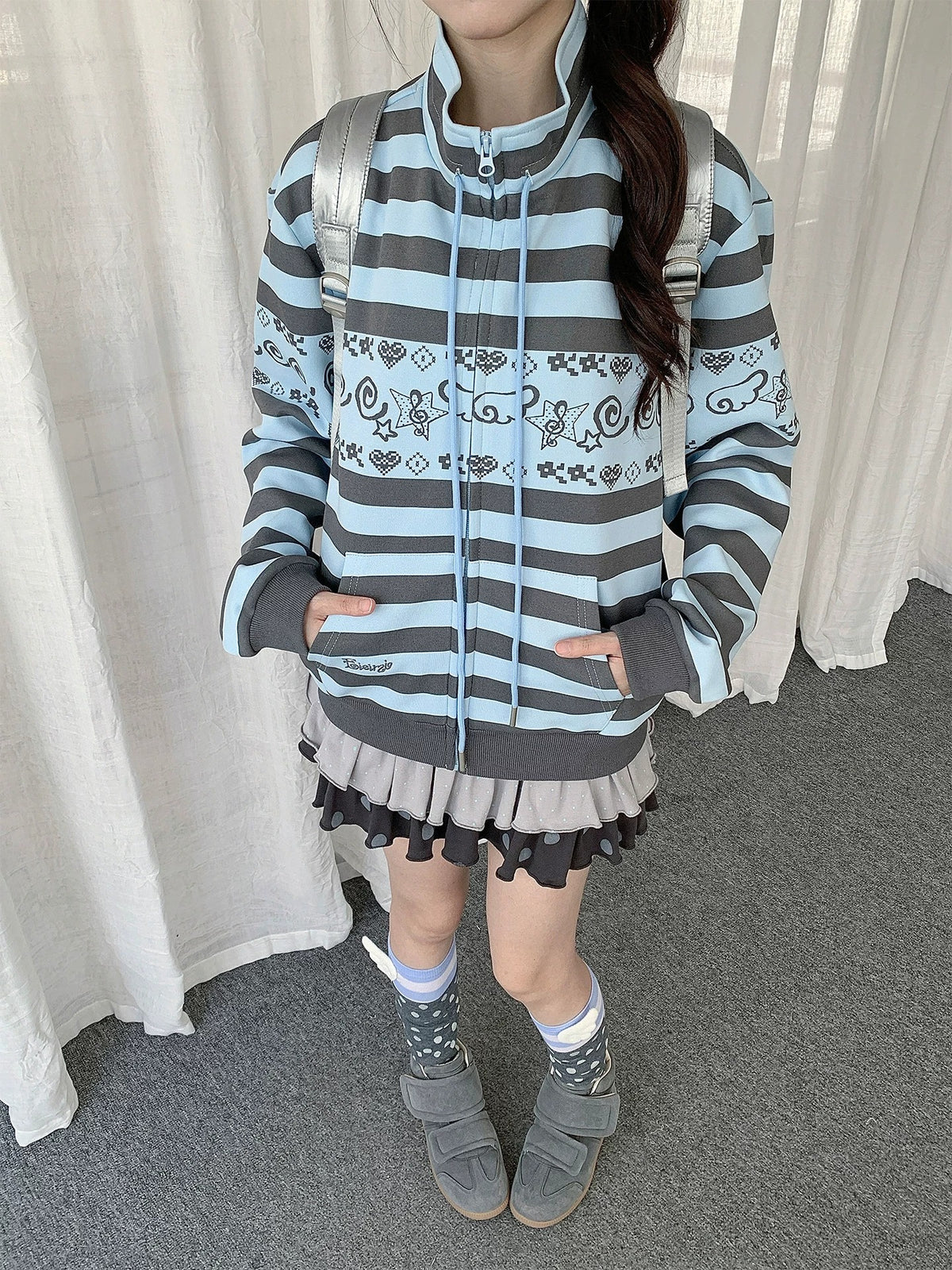 Striped Graphic Zip-Up Jacket