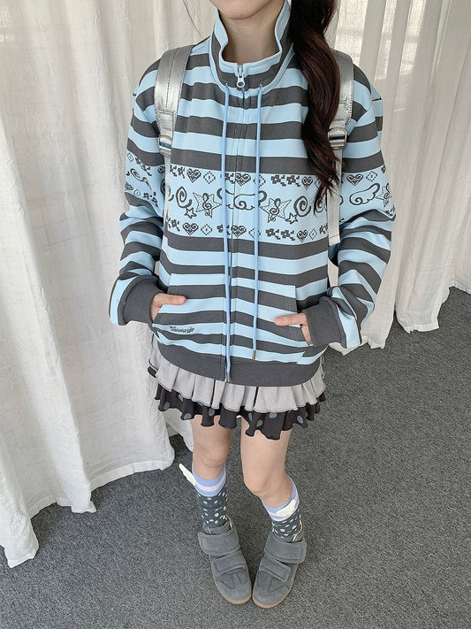 Striped Graphic Zip-Up Jacket