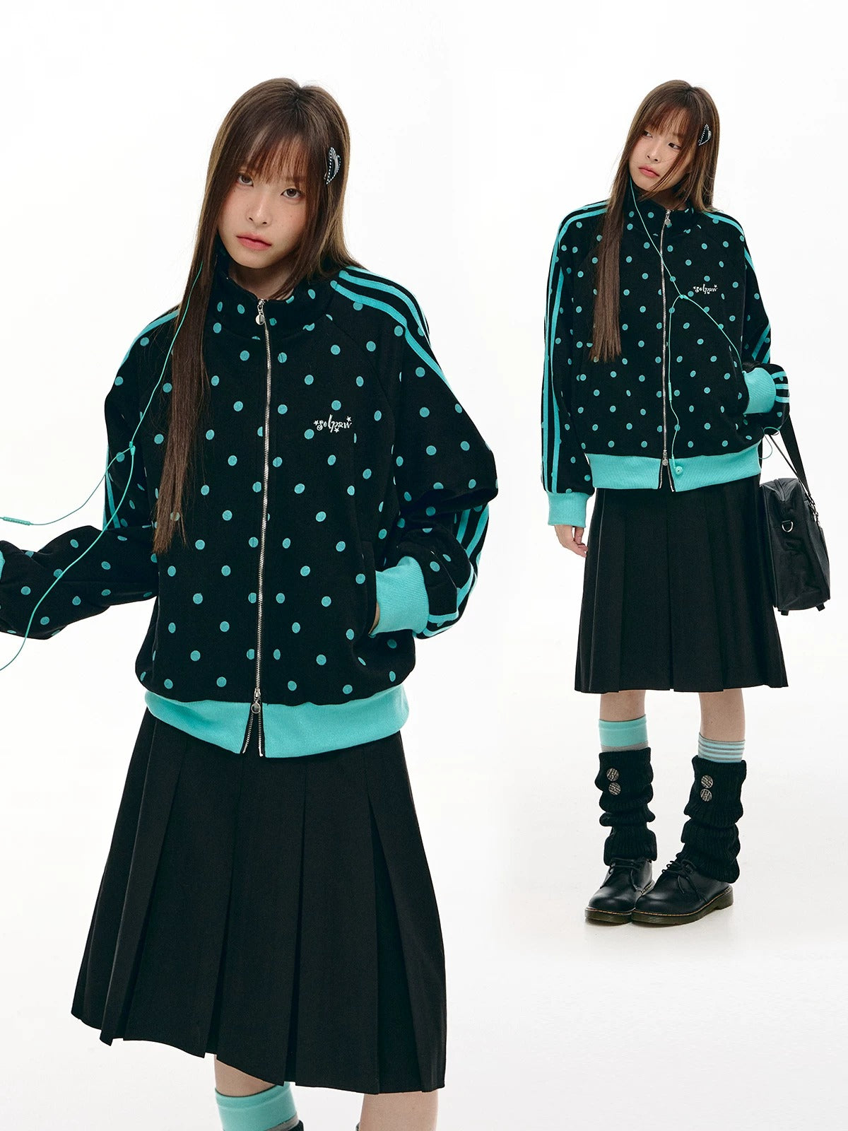 Mint Polka Dot Double-Zip Track Jacket