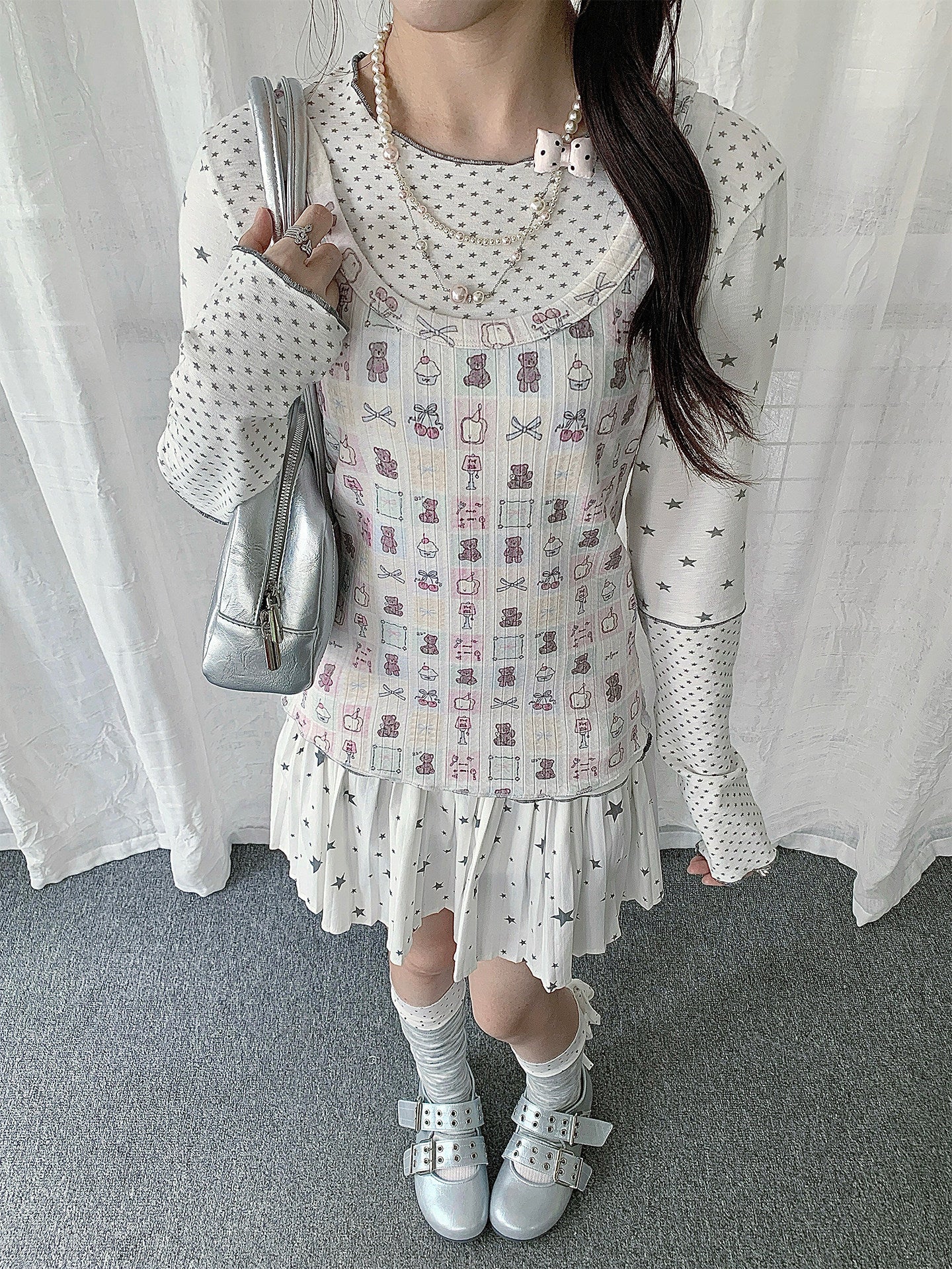 Ivory Star Bear Layered Two-Piece Top Set