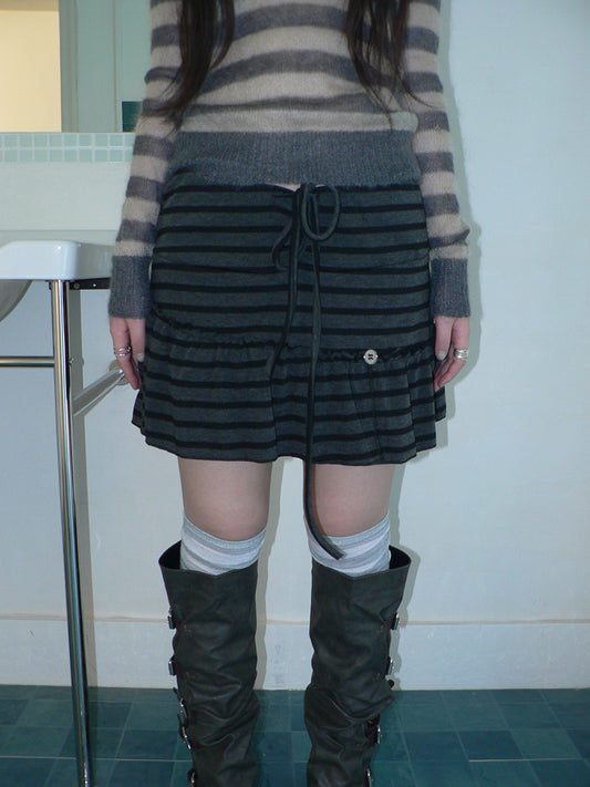 Striped Pleated Tie-Waist Mini Skirt