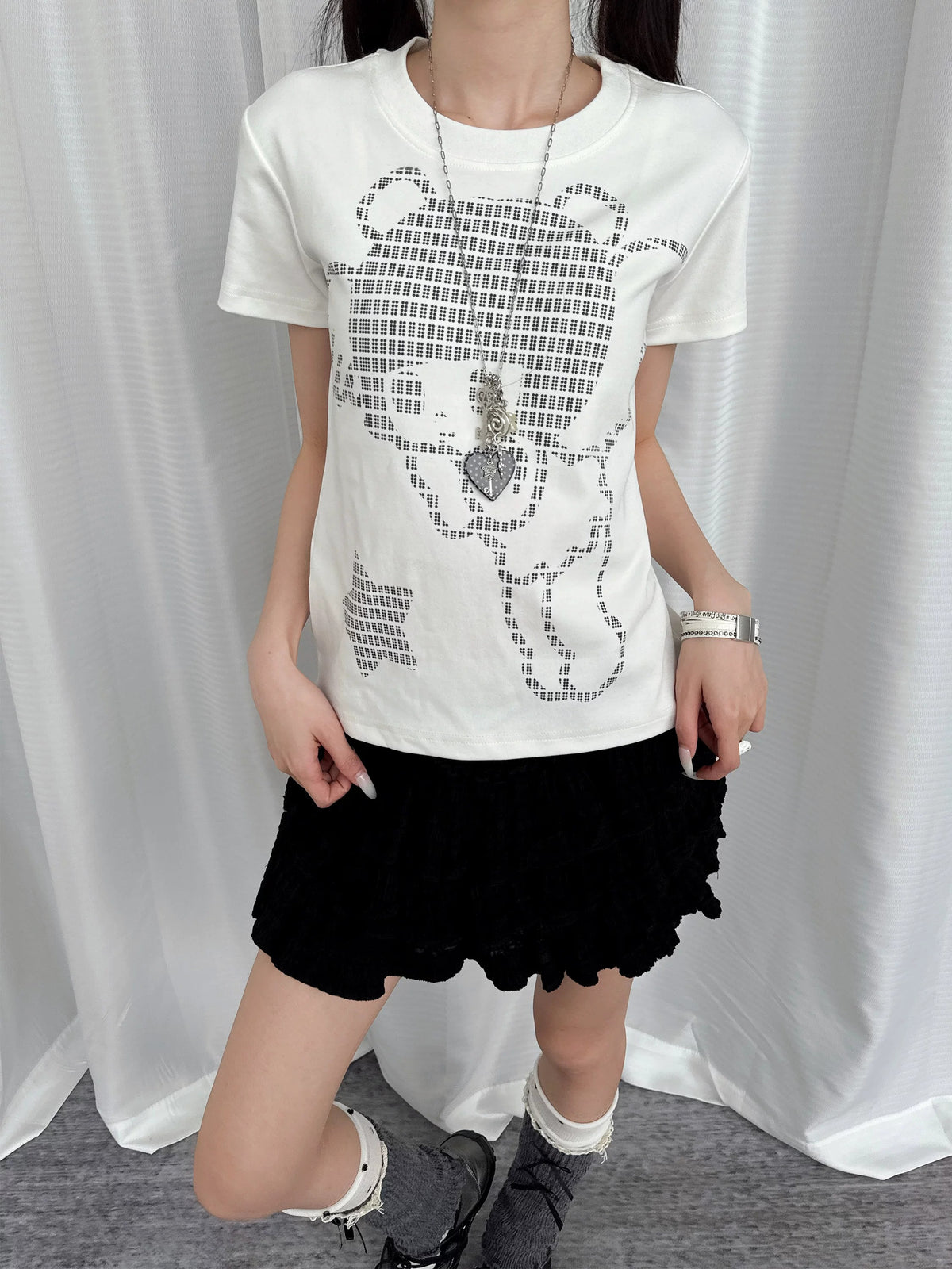 Pixel Teddy Graphic Fitted Tee