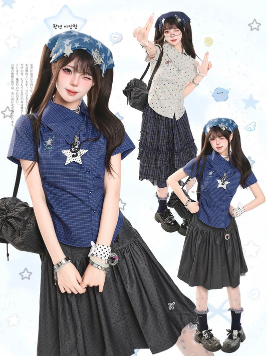 Rainbow Heart Plaid Fitted Short-Sleeve Shirt