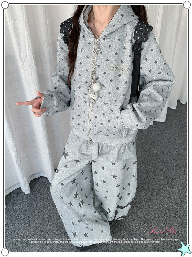 Allover Star Print Zip-Up Hoodie