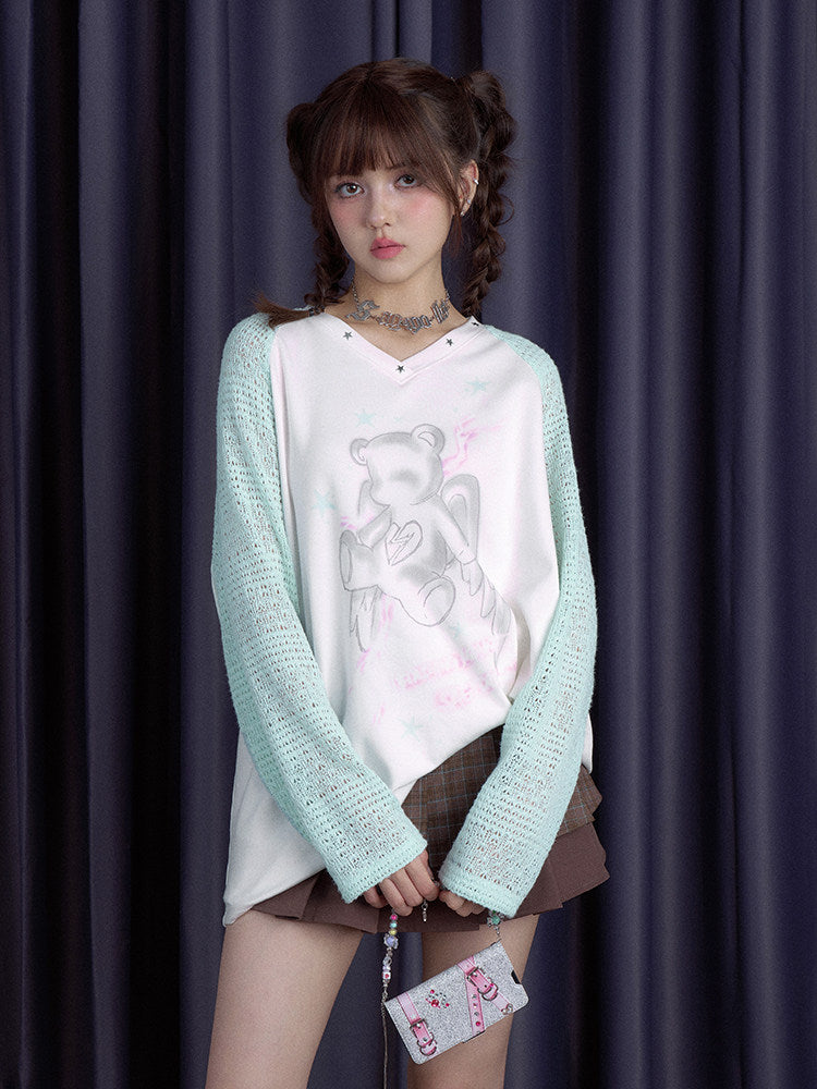 White Night Angel Wing Sheer Long Sleeve Top