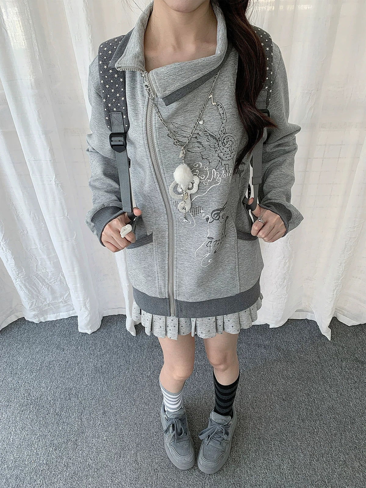 Music Angel Asymmetric Zip-Up Jacket