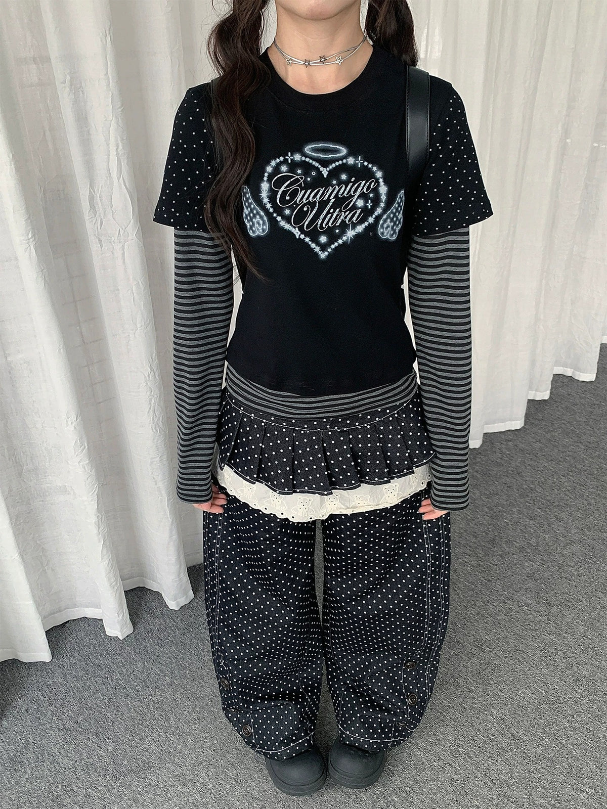 Angel Heart Stripe Layered Long Sleeve Top