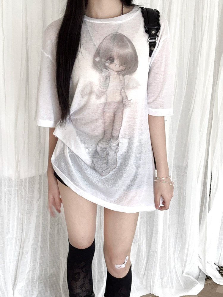 Faded Angel Girl Sheer Oversized Tee