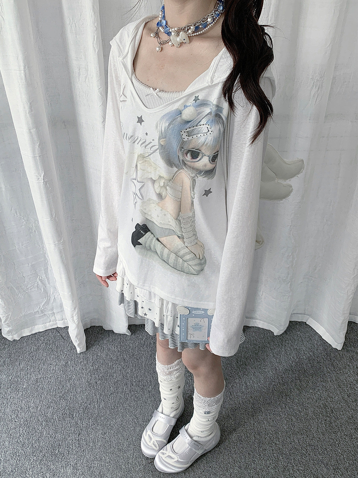 Angel Girl Sheer Hooded Long Sleeve Top