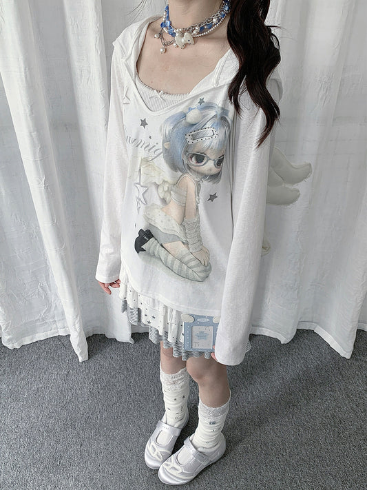Angel Girl Sheer Hooded Long Sleeve Top