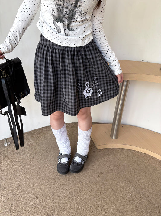 PRODUCT TITLE Angel Wing Music Note Plaid Pleated Skirt