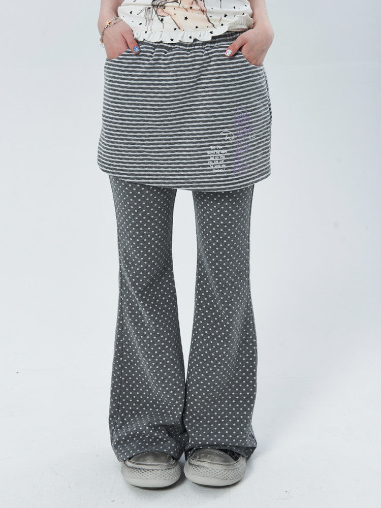 Polka Dot Layered Flare Skirt Pants