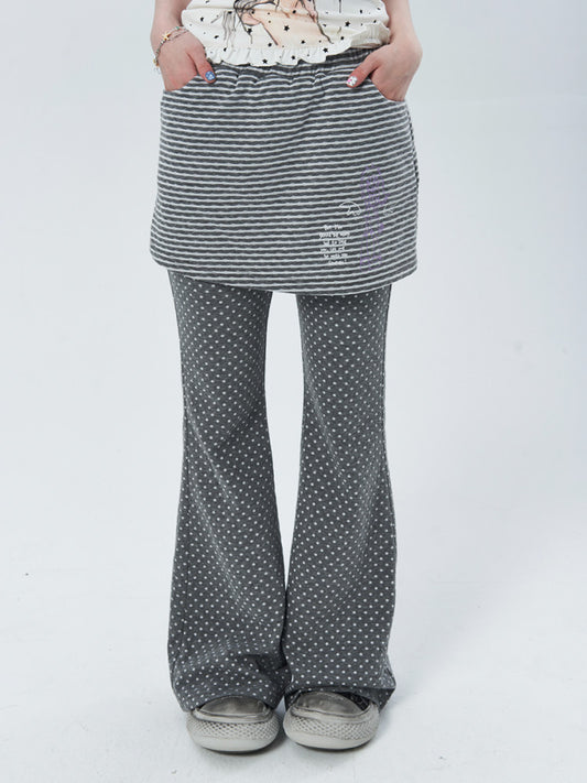 Polka Dot Layered Flare Skirt Pants