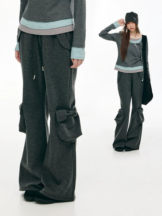 Bow-Pocket Flared Wide-Leg Pants