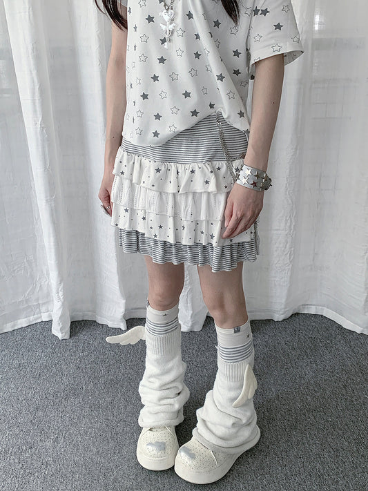 Star Stripe Tiered Ruffle Mini Skirt