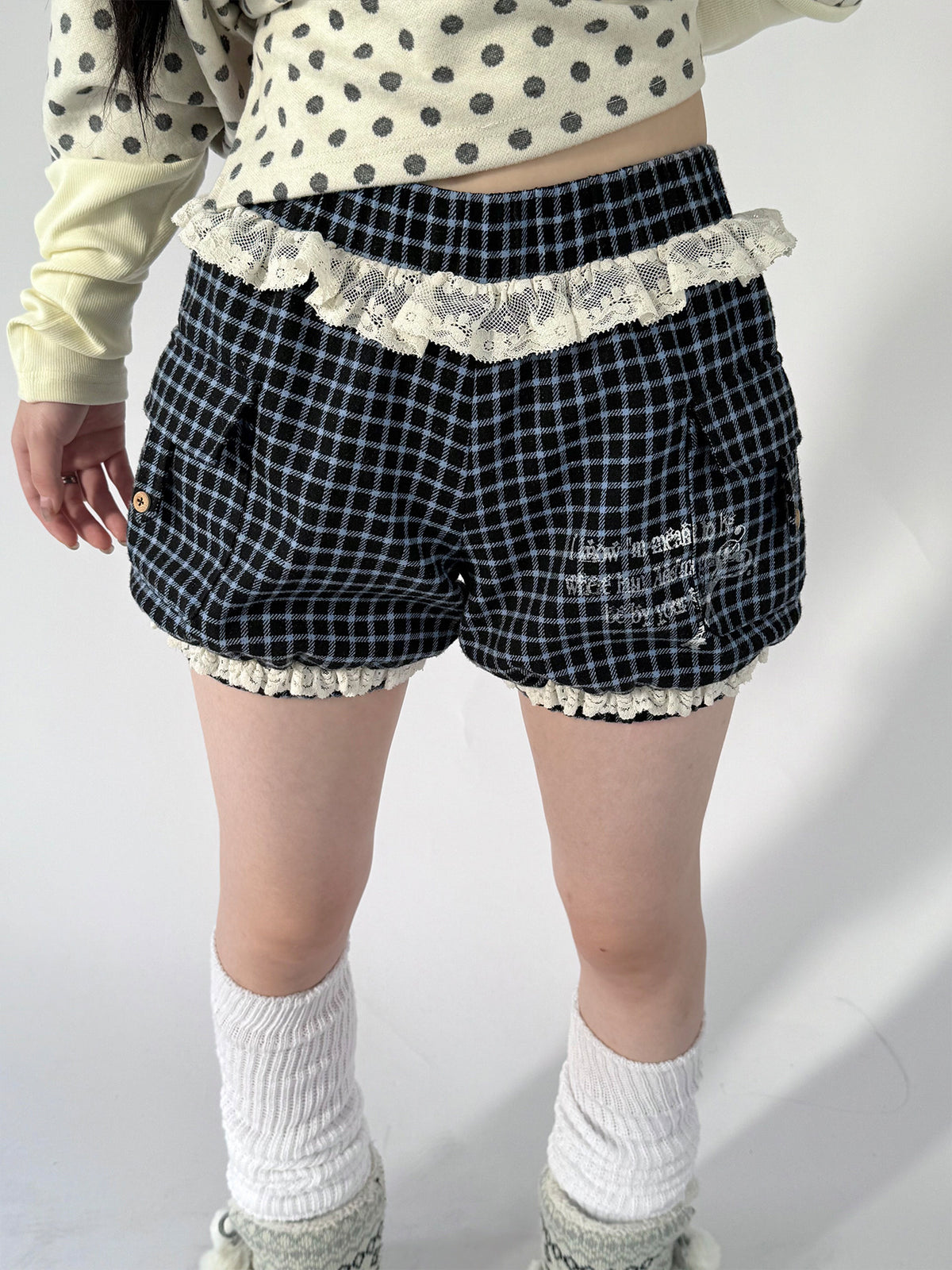 Plaid Lace-Trim Bloomer Shorts