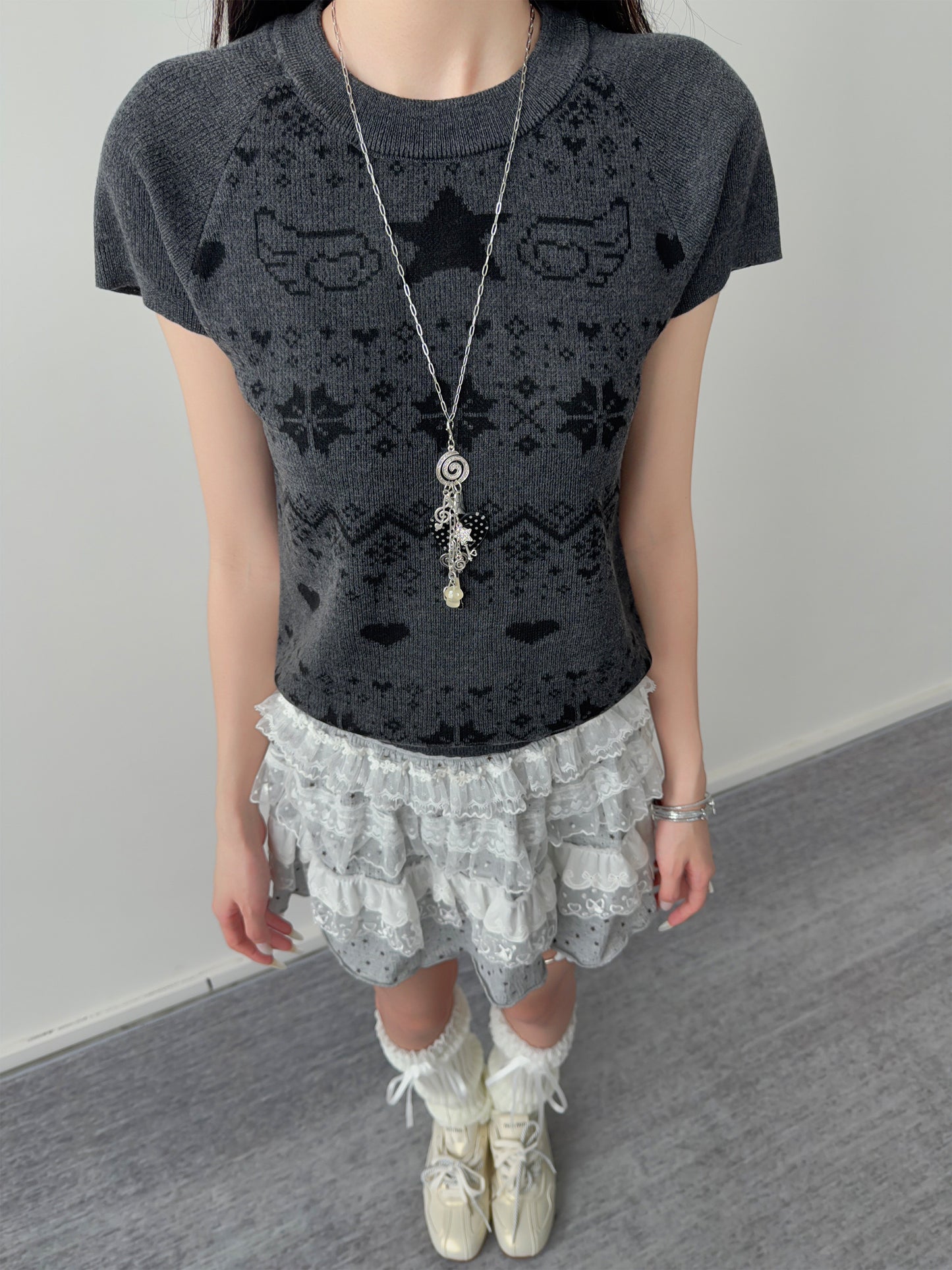 Star Wing Fair Isle Short-Sleeve Knit Top