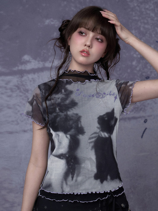 Midnight Cat Double-Layer Mesh Tee