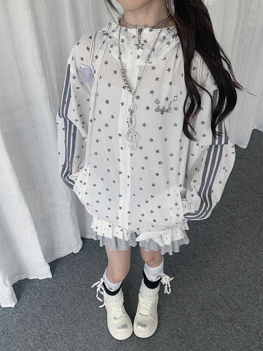 Star Print Sheer Hooded Lightweight Jacket