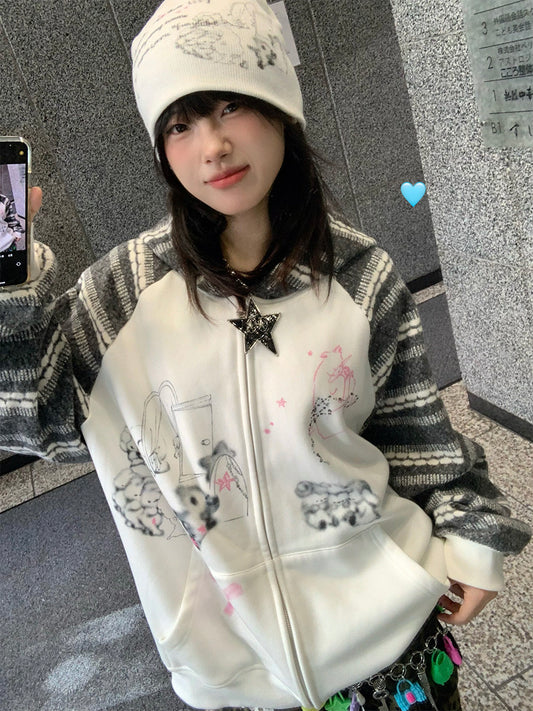 Animal Park Knit-Sleeve Zip Cardigan